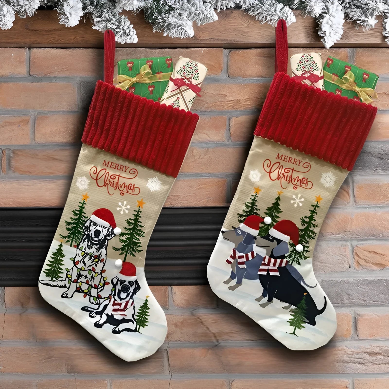 Fabric Christmas tree pendant with pet designs measuring 46 by 28 centimetres