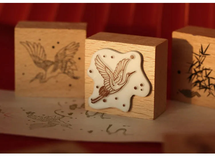 Mr. Paper wooden seal set with rubber printing surface for DIY handbook stationery
