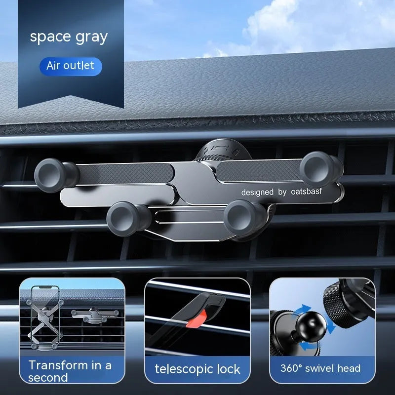 Aluminium alloy car air vent mobile phone bracket holder with snap-on installation