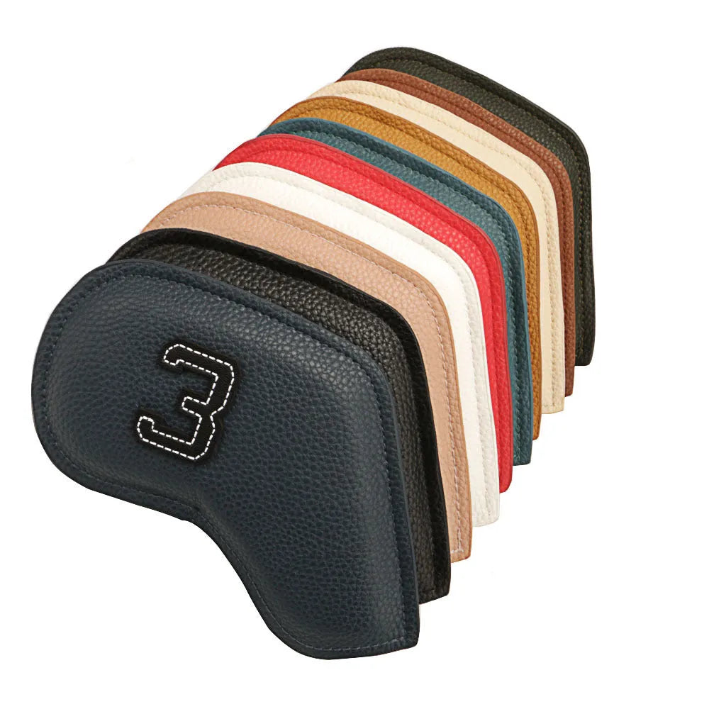 Digital printed golf club head cover set of 10 pieces in varied colours for club protection