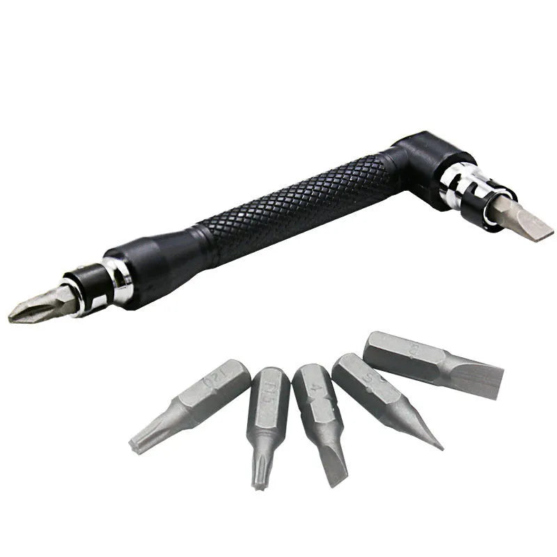 45# steel L-type double-headed socket wrench with 10 screwdriver bits arranged beside it