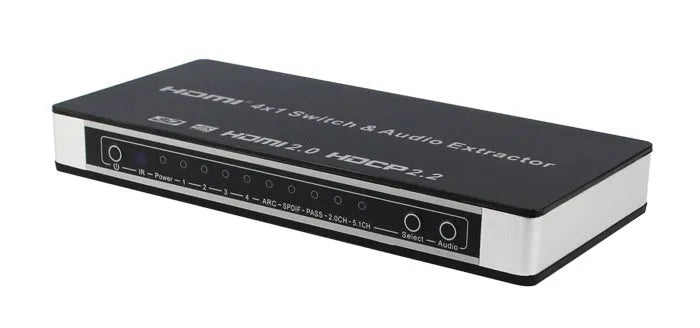 Black HDMI switch box with four inputs one output for HD video switching with remote control