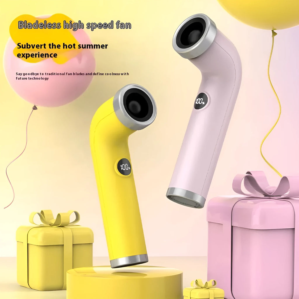 Bladeless turbine fan in apricot colour with lithium battery for quiet desktop cooling