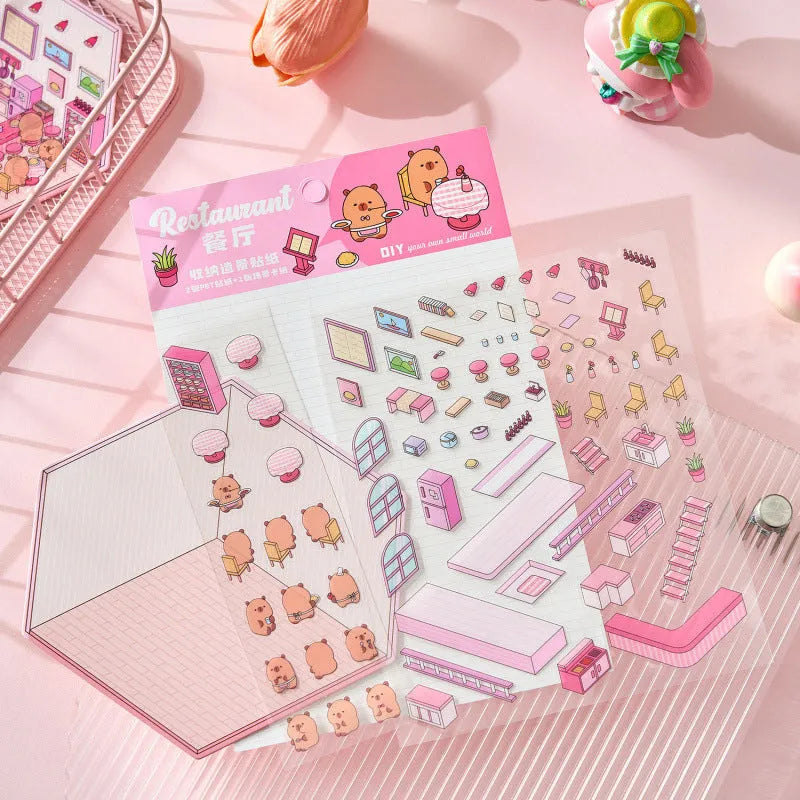 Pack of Capabala cut-free 3D cartoon landscape stickers in various colours on a white background.