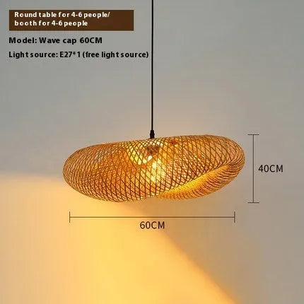 Natural bamboo straw hat-shaped hanging pendant lamp with 50cm diameter