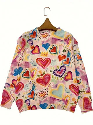 Loose fit digital printed top with lapel collar showing printing details