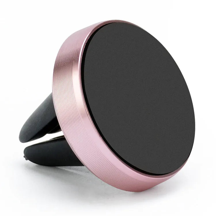 Magnetic car phone holder with air vent clip in rose gold, gold, black, red, and silver colour options