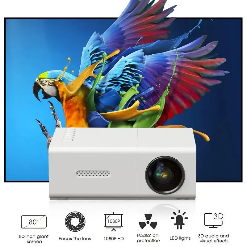 M100 mini LED projector in white or black colour projecting 100-inch image for home cinema