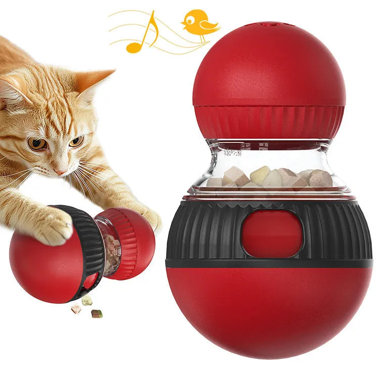 Rotating plastic cat toy ball with sound and food dispensing features in super ball colour