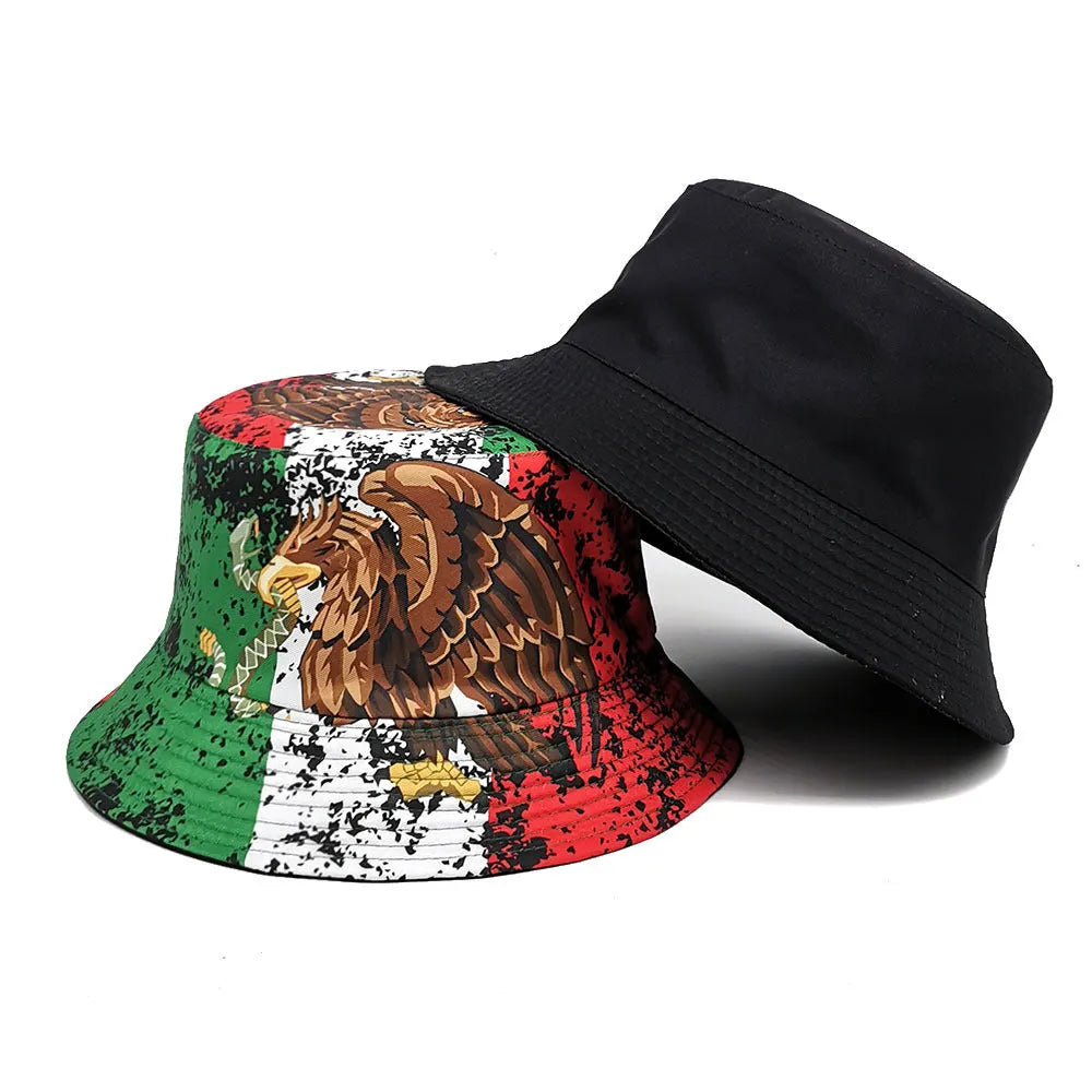 Eagle pattern retro bucket hat in polyester with dome crown for sun protection