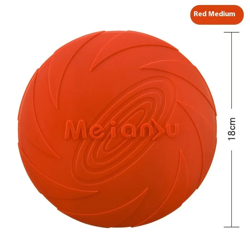 Soft rubber dog frisbee toy for outdoor walking available in red, blue, and green colour variations