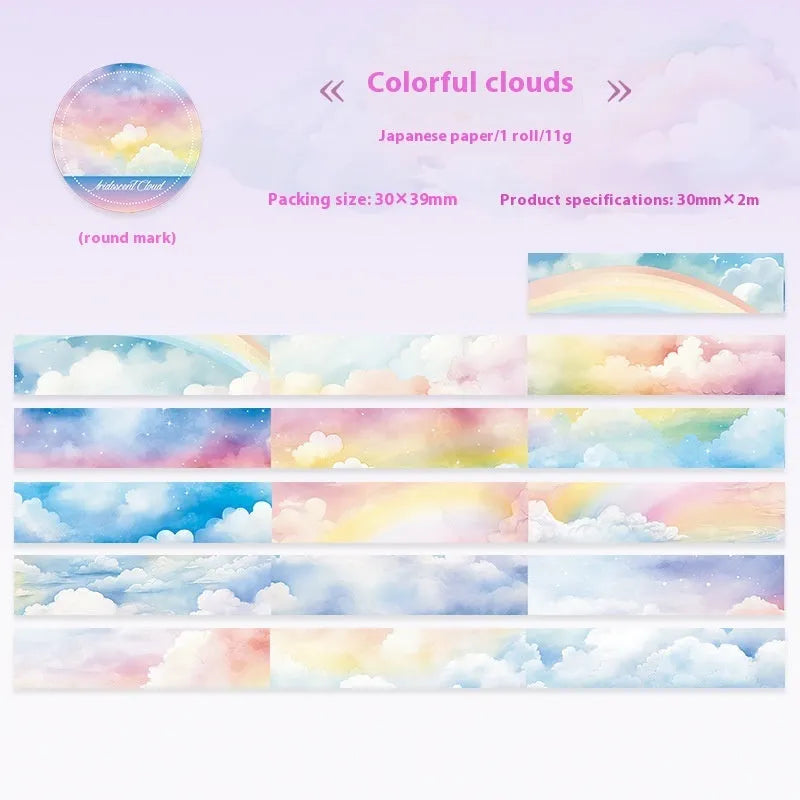 Japanese paper washi tape roll with sky theme designs including colourful clouds and twilight