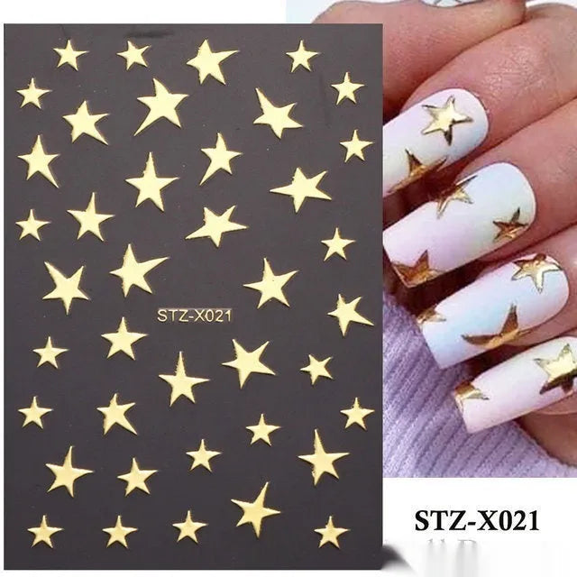 Cartoon love pattern nail art sticker decals in black and silver colours on a plastic sheet.
