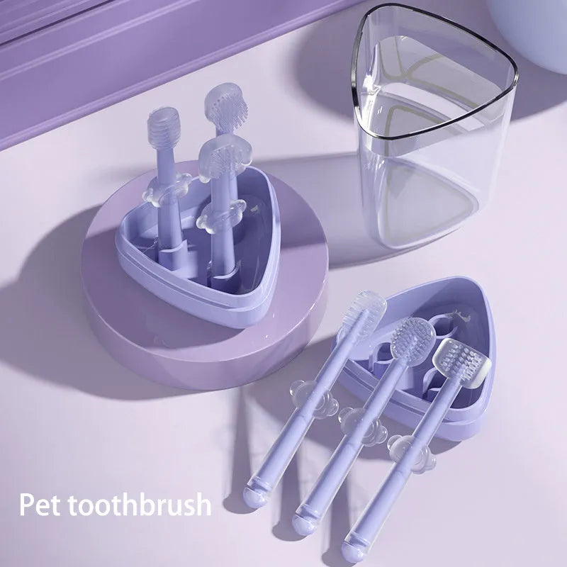 Silicone pet finger toothbrush for dogs and cats in purple colour