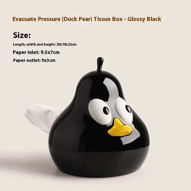 White porcelain ceramic tissue box with pear shape and cute animal design in green colour
