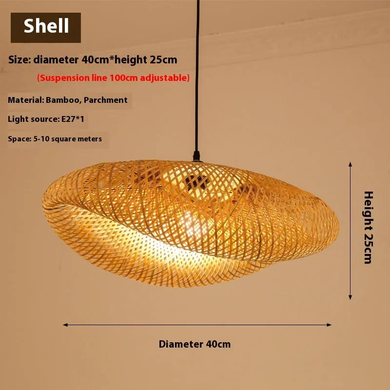 40cm diameter bamboo chandelier lamp in traditional Chinese style for tea room lighting