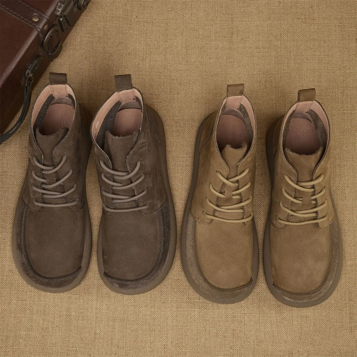 Men's gray genuine leather Martin boots with wedge heel and front lace-up design.