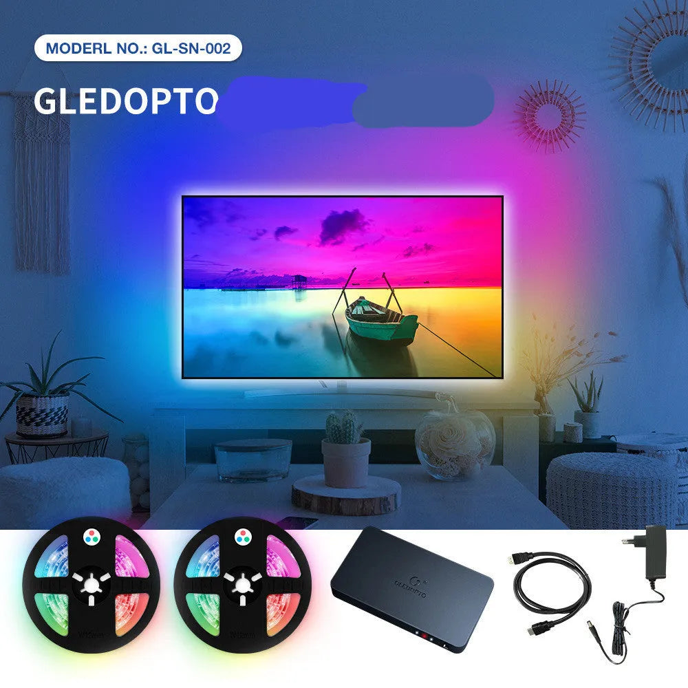 GL-SN-002K HDMI sync adapter box with 5-metre RGB LED strip for computer and television display colour matching
