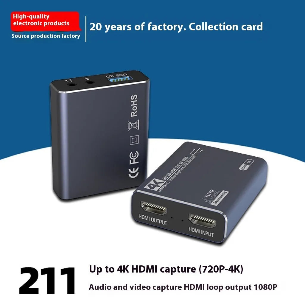 Black 4K gaming set-top box with MS2131 chip for 1080 video recording