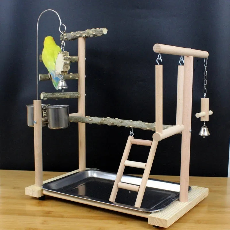 Pepper wood parrot play stand with tiger skin peony and Xuanfeng Xiaotai perch designs for small birds