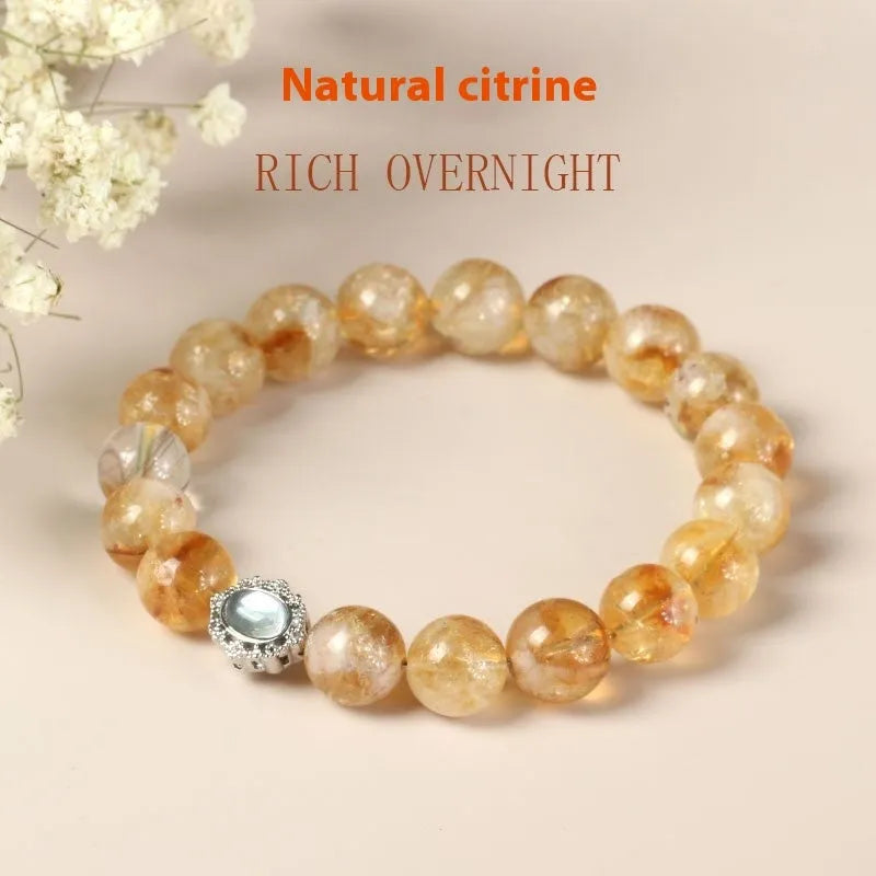 Citrine crystal bracelet with 10mm geometric beads showing grinding treatment details