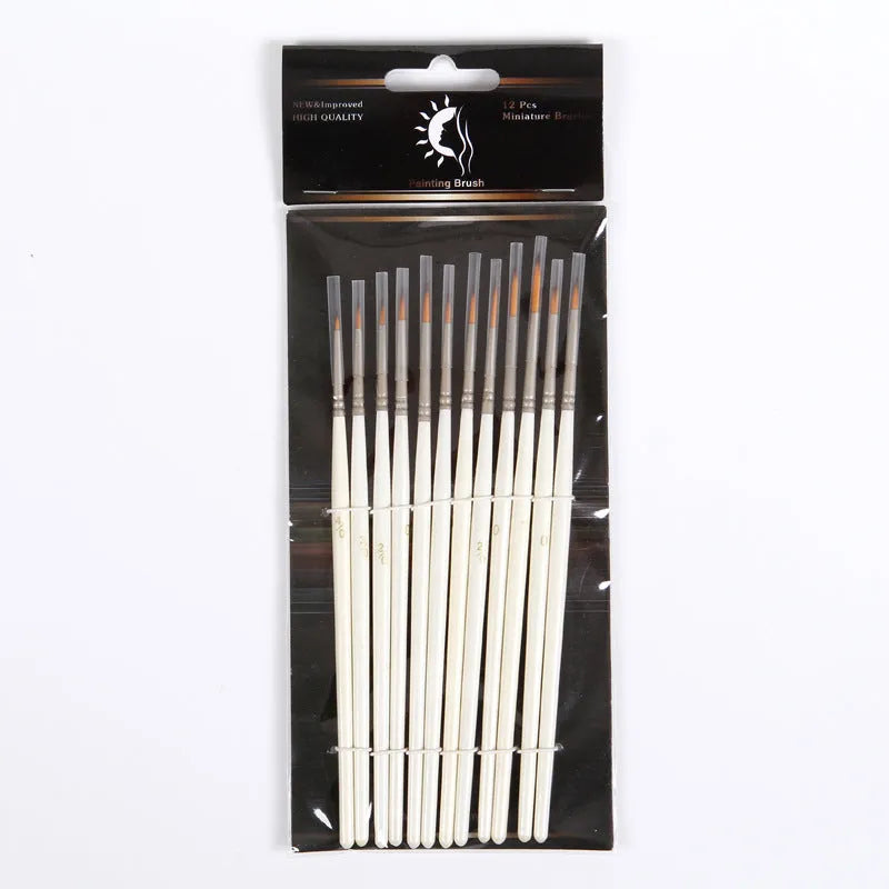 Pearl white fluorescent art marker set with 12 nylon wool brushes in a solid wood holder.