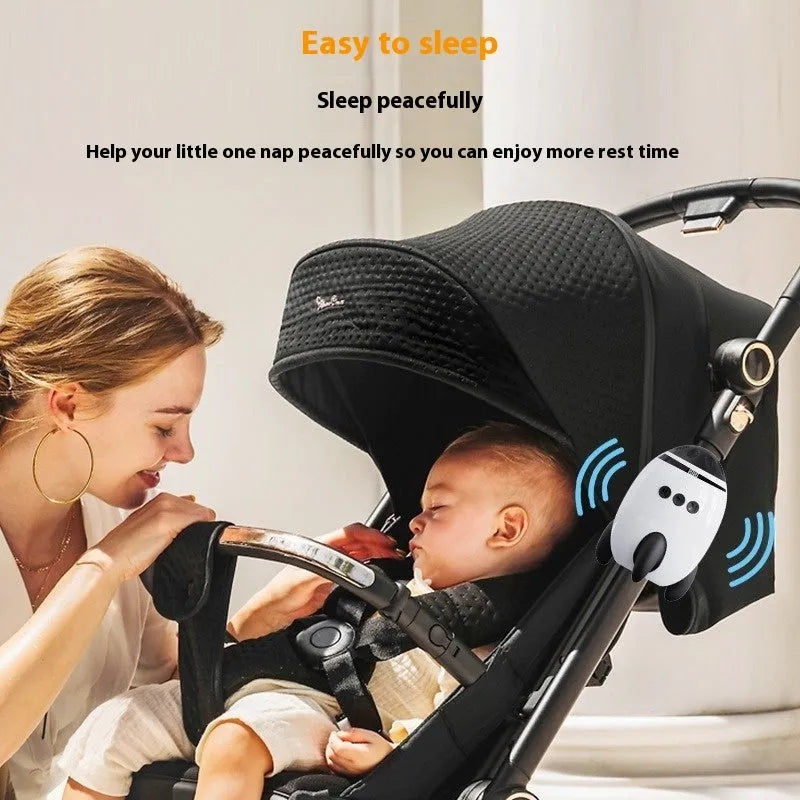 White portable baby stroller shaking device with Bluetooth connectivity for infant sleep assistance