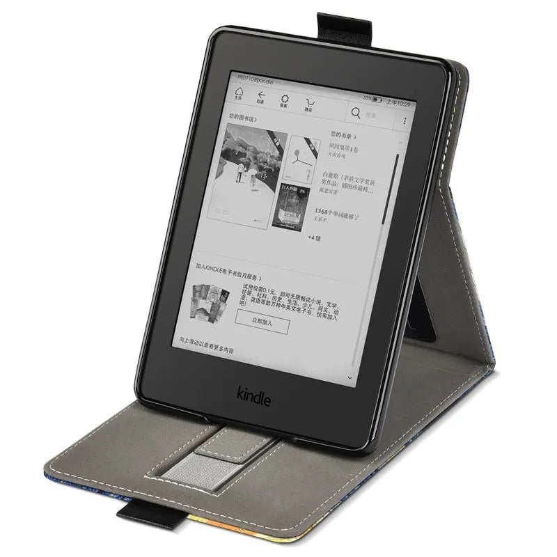 Printed TPU protective case for 6-inch Kindle e-reader showing embossed bracket design