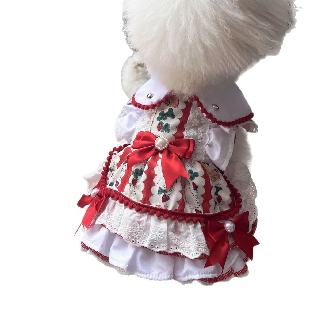 Princess style rabbit skirt pet dog clothing made from polyester fabric shown on a mannequin
