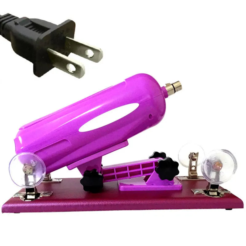 Purple automatic telescopic thrusting sex toy for women on a white background.