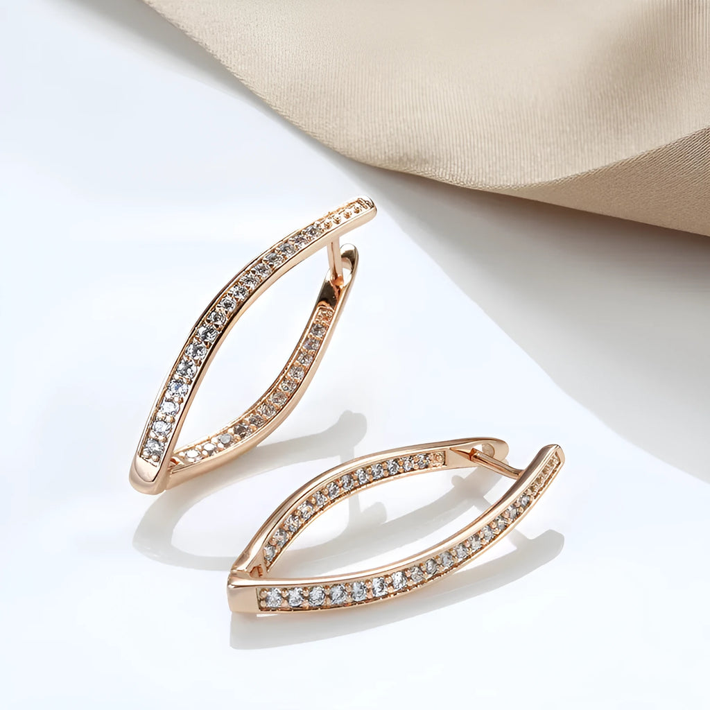 Geometric copper drop earrings with zircon detail in colour H0493, showing ins style design
