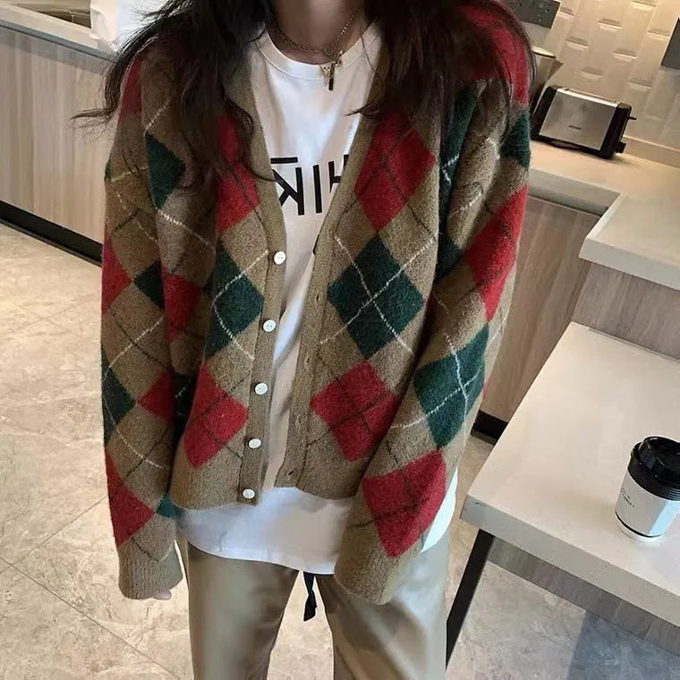 Macaron colour knitted casual cardigan coat in Japanese Korean style