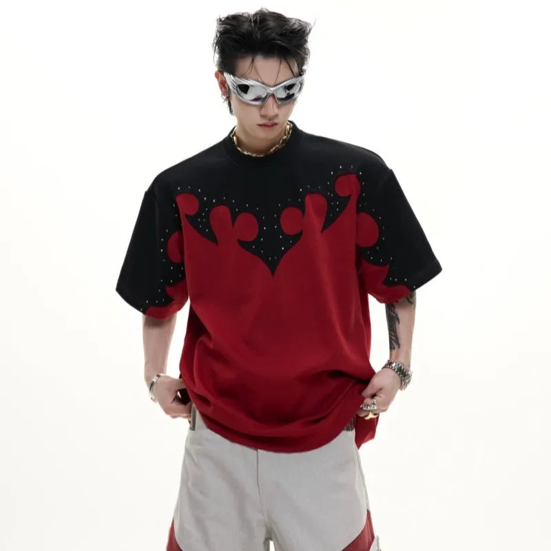 Men's cotton short sleeve shirt with burnt flower stitching and rhinestone decoration in grey colour