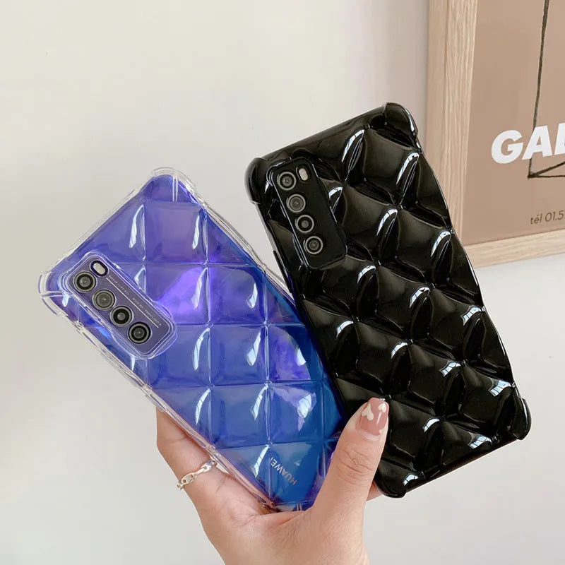 Silicone phone case for Huawei P30, P40, Nova, and Mate models in black, green, pink, or white.