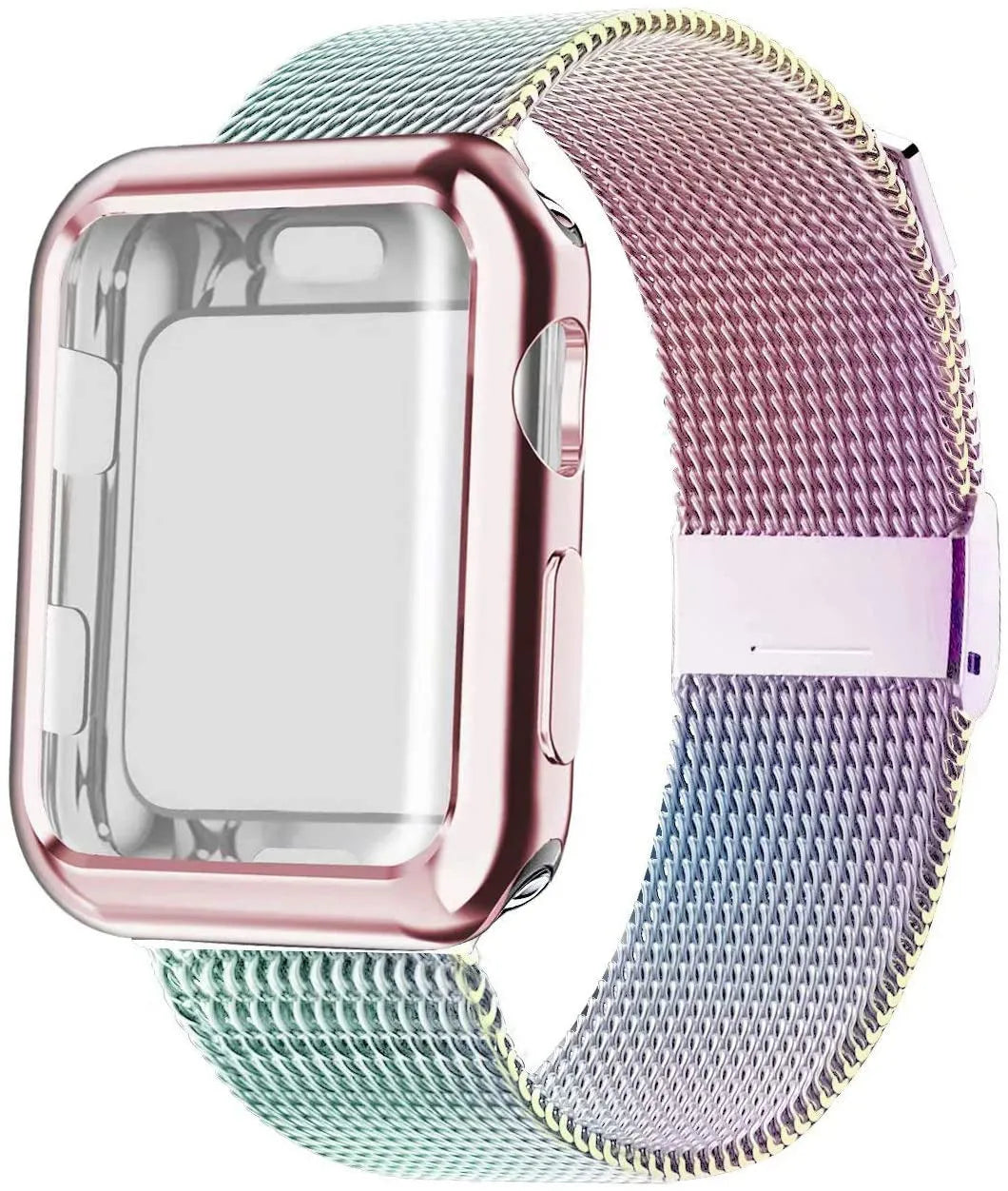 Magnetic metal Milanese loop Apple Watch band with TPU lining shown in multiple colours