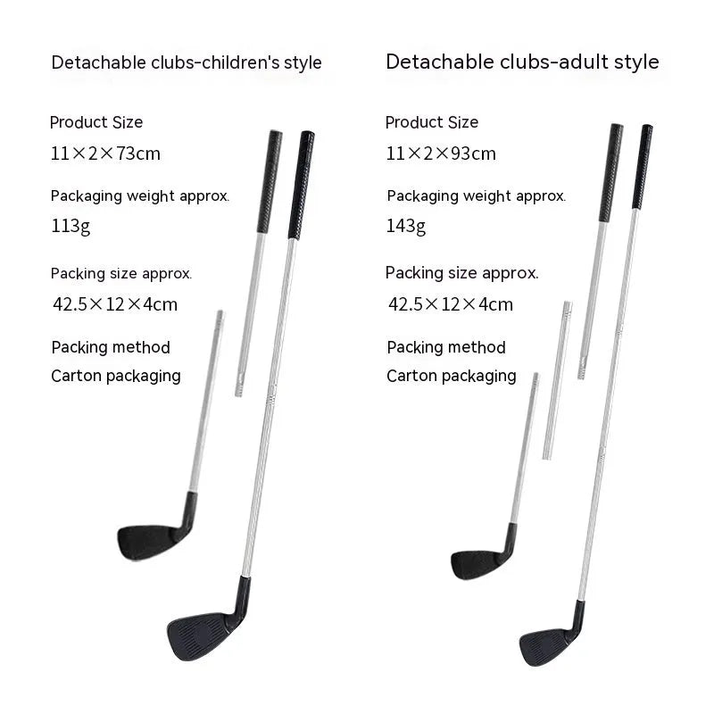 Silver metal golf club set showing adult and children's sizes for outdoor recreation