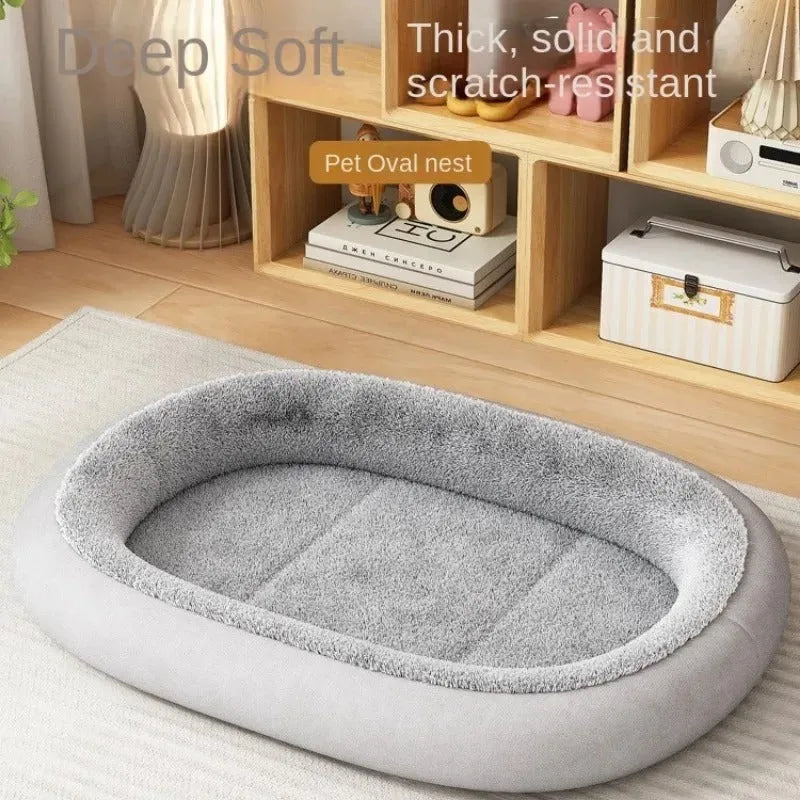 Outdoor dog kennel with removable cushion in grey colour, sized for a medium dog.