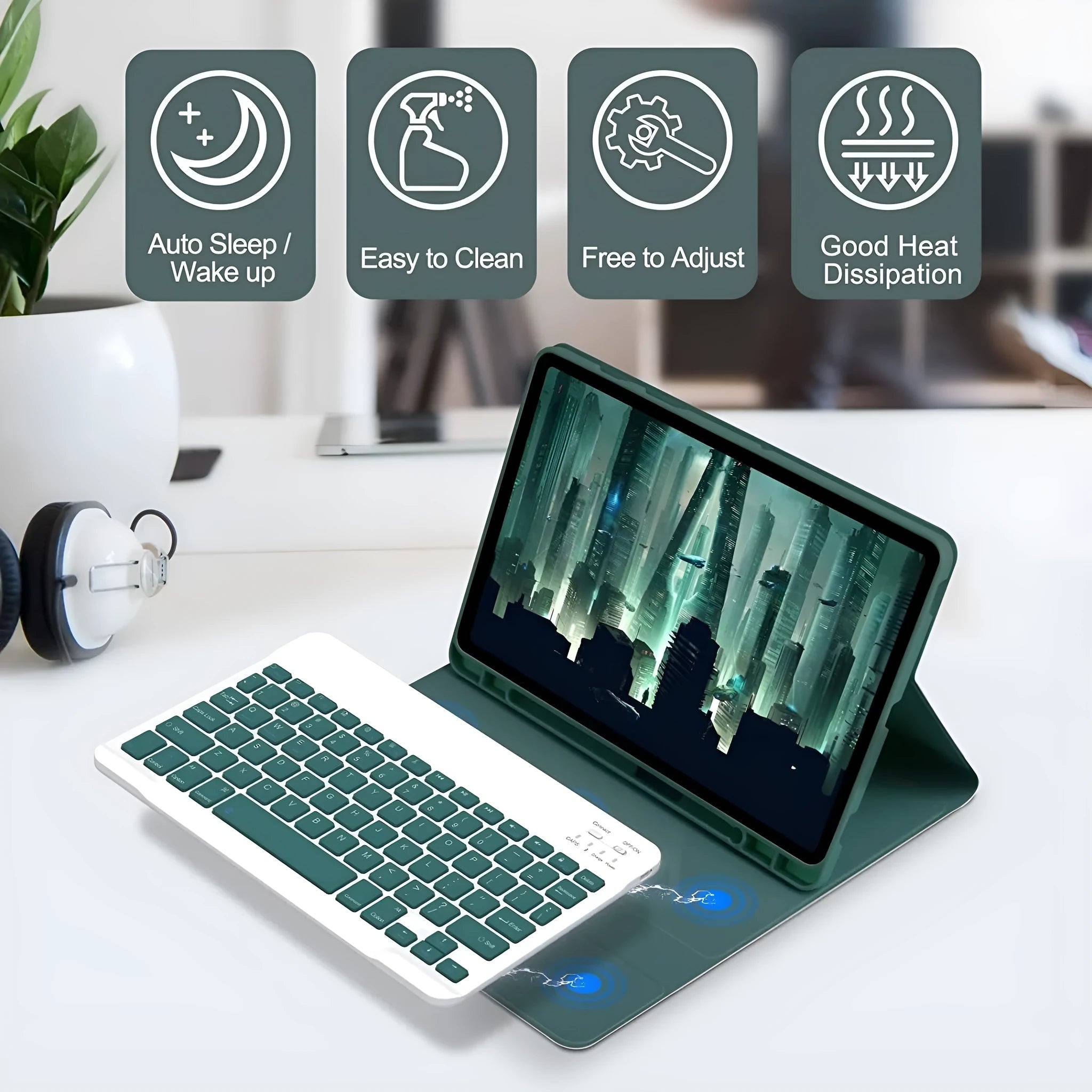 Bluetooth keyboard and charging mouse inside a soft TPU leather-look case for Samsung tablet