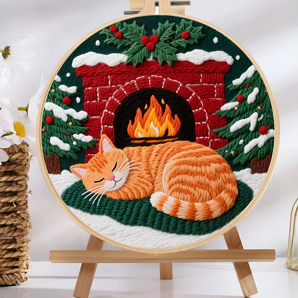 Autumn fruit embroidery material package with cotton linen fabric and 20cm imitation bamboo frame