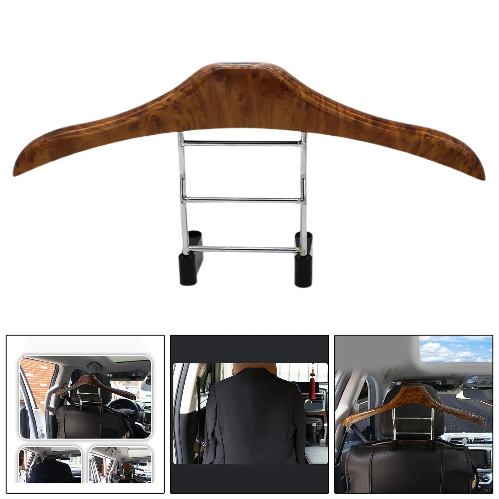 Wood yellow stainless steel car clothes hanger measuring 46.5cm for suits and coats