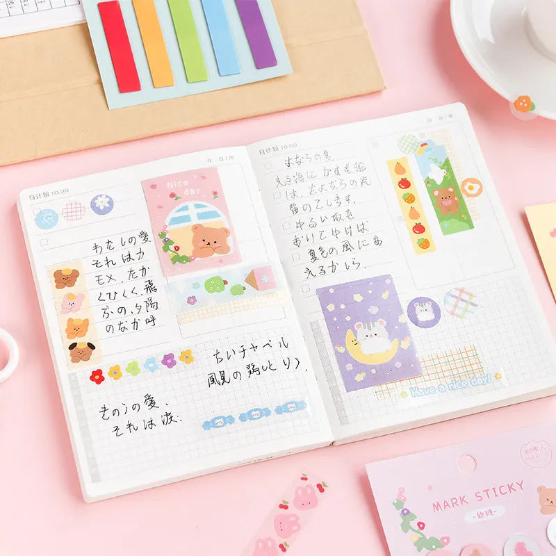 PVC index stickers measuring 15 by 50mm in twelve decorative styles and colours for study notes