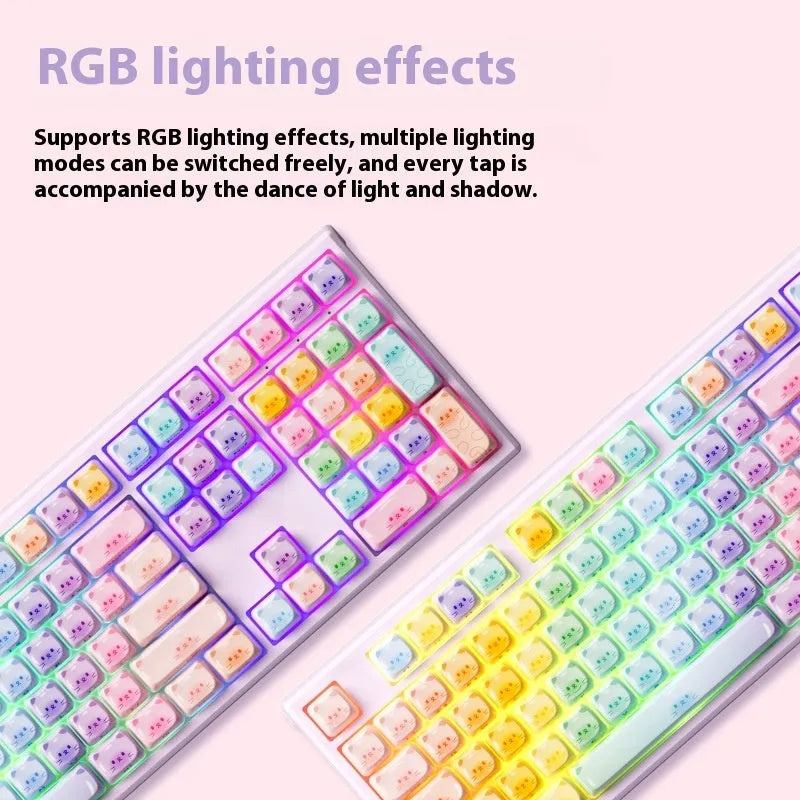Colour Sugar Cat mechanical keyboard with Bluetooth connectivity showing MG108B Piano Shaft switches