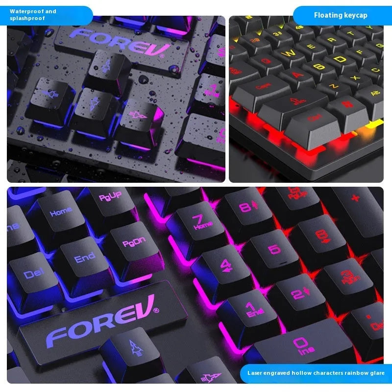 Black 104-key gaming keyboard with backlit keys on a desktop setup