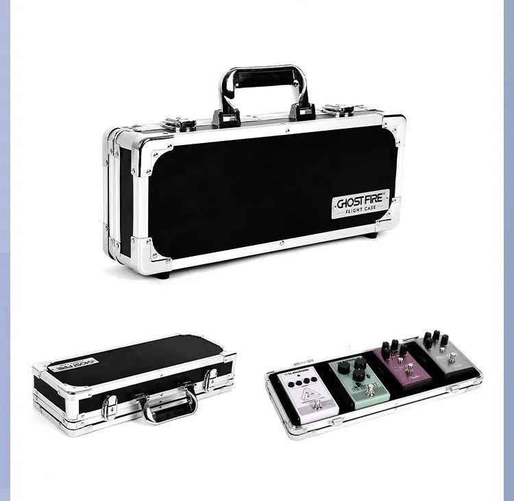 Single piece black aviation flight box designed for TEC8 trumpet style guitar effect device body