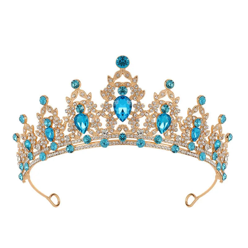 Alloy baroque bridal crown headdress with diamond treatment in a silver and white diamond colour.