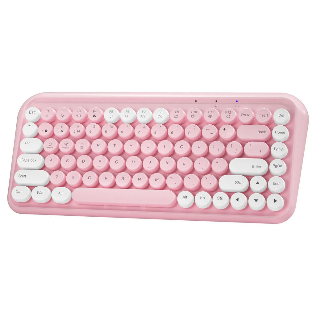 Pink dual-mode Bluetooth keyboard with mute function and 84-key compact layout