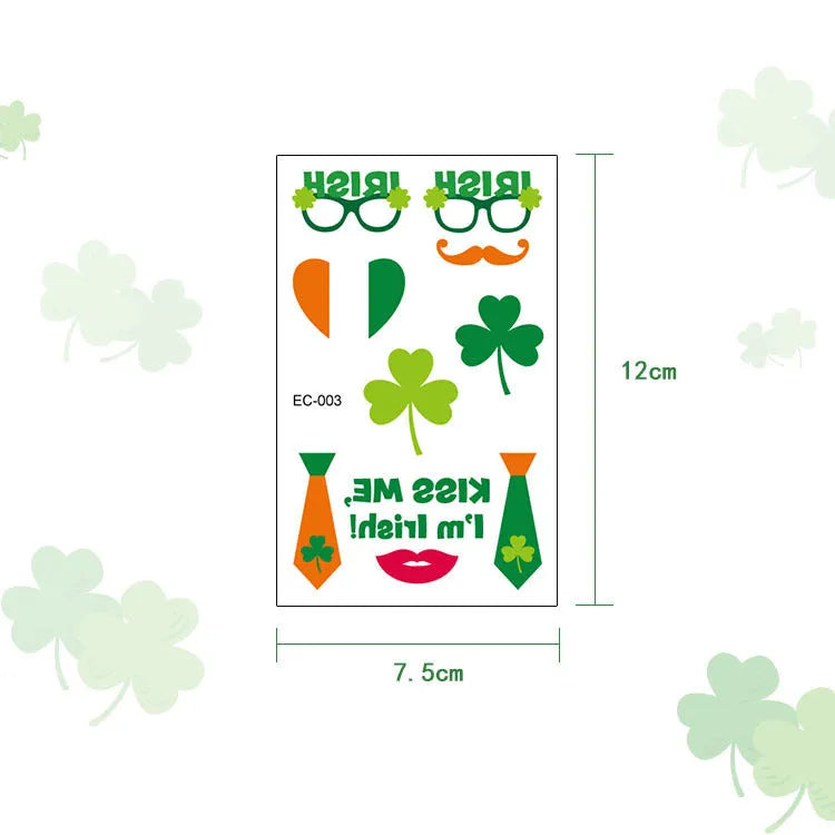 St. Patrick's Day clover design temporary tattoo sticker on paper backing.