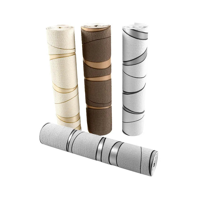 Curve stripe pattern 3D wallpaper roll in light grey and dark brown deerskin velvet colours