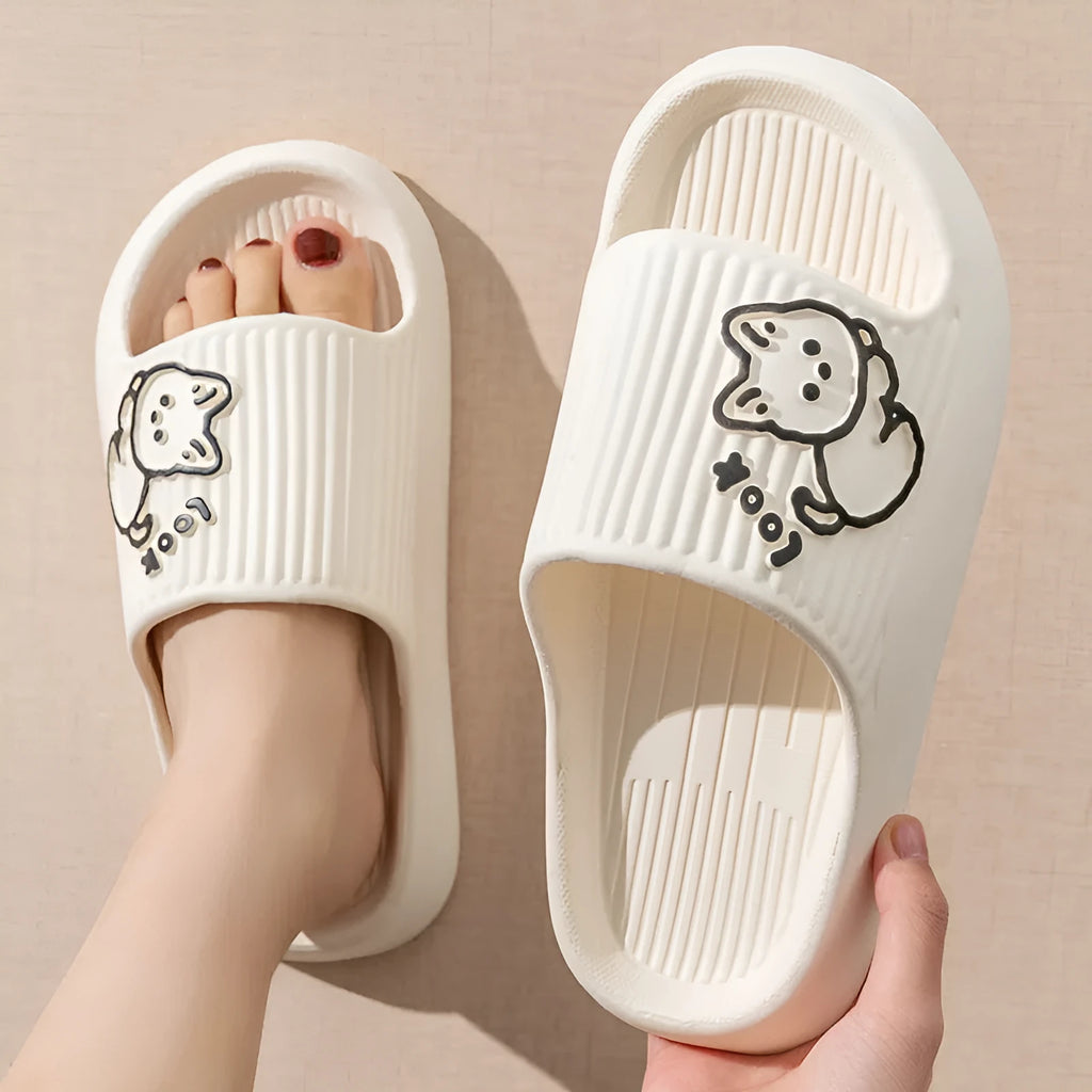 Cat motif thick platform flip-flop slippers in multiple colours with EVA sole