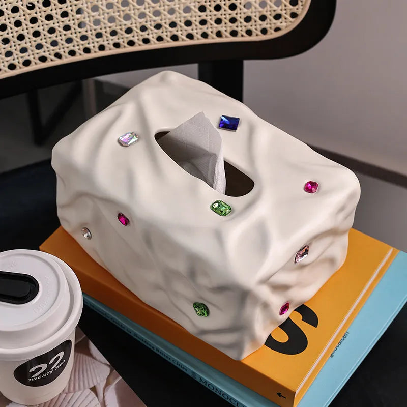 Ceramic tissue box with matte finish in coconut milk white or silver electroplated colour options